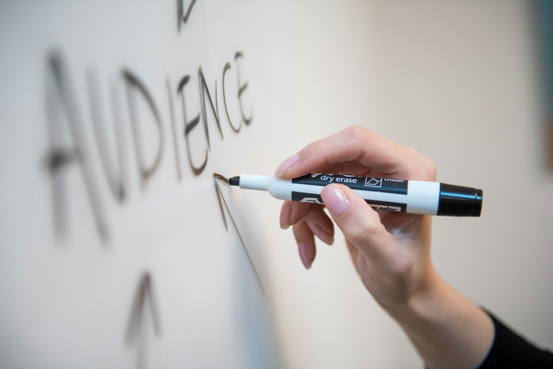 A hand drawing an operating diagram on a whiteboard