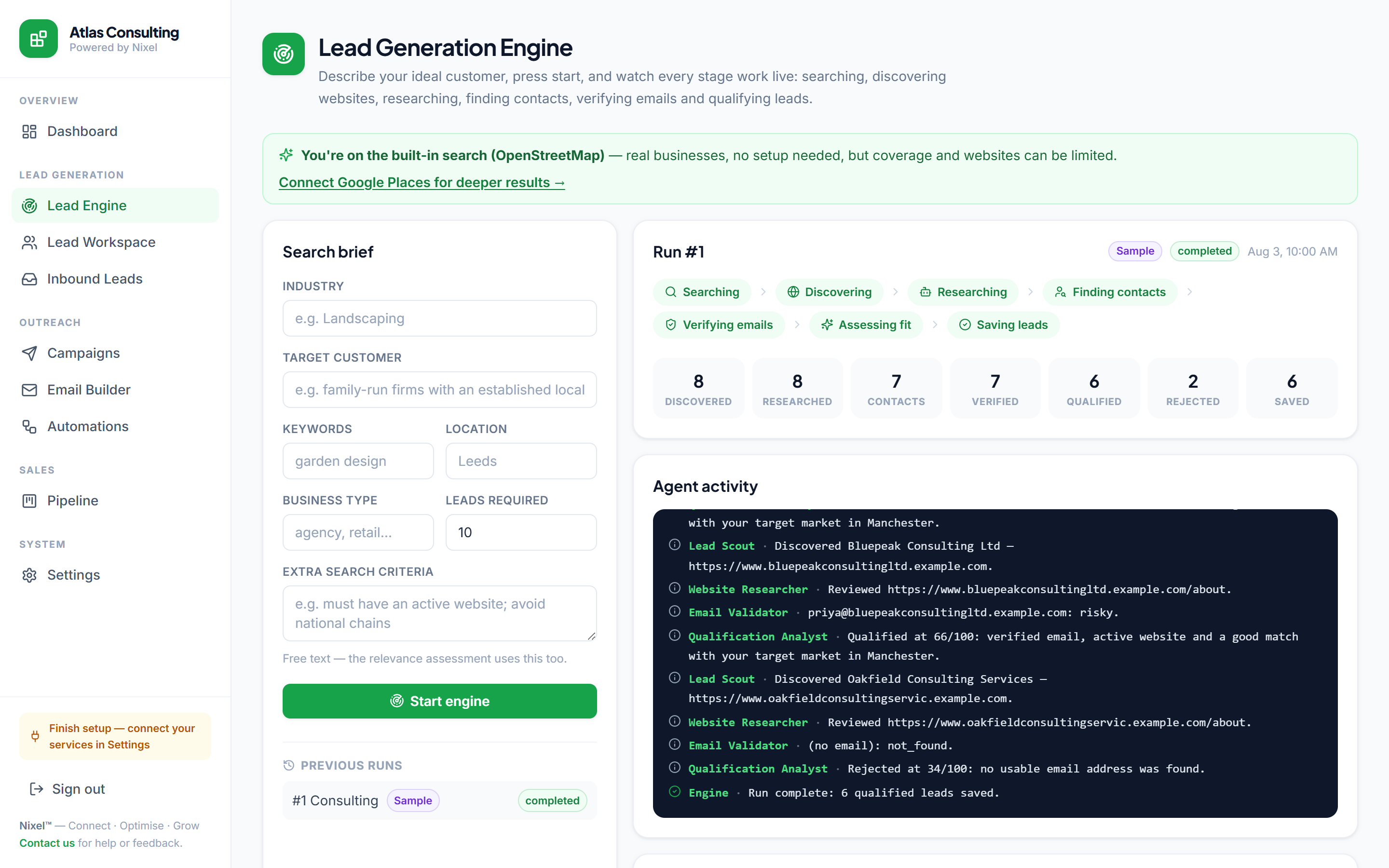 Lead Generation Engine running