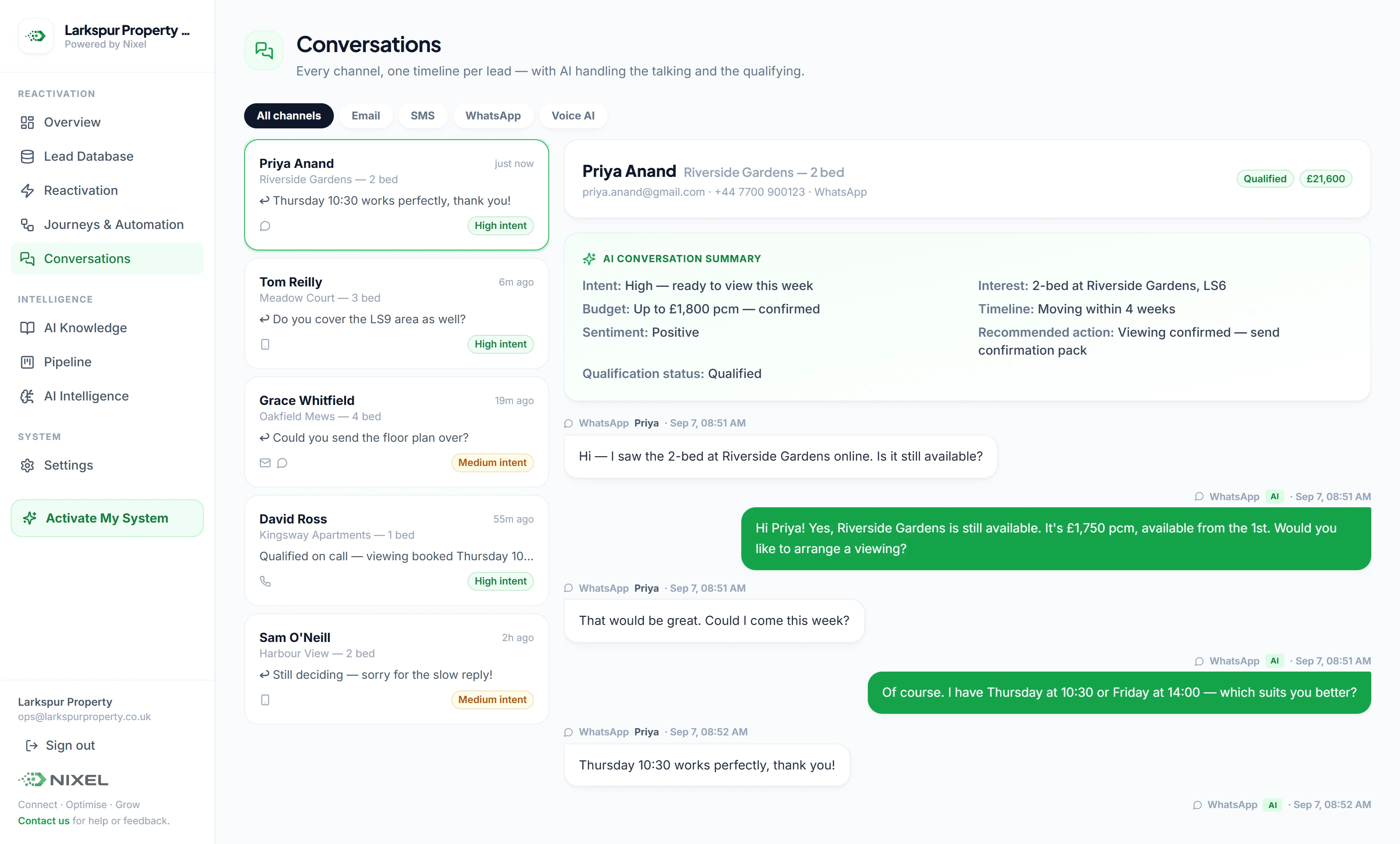 Unified Inbox — every new enquiry on one timeline, answered and qualified